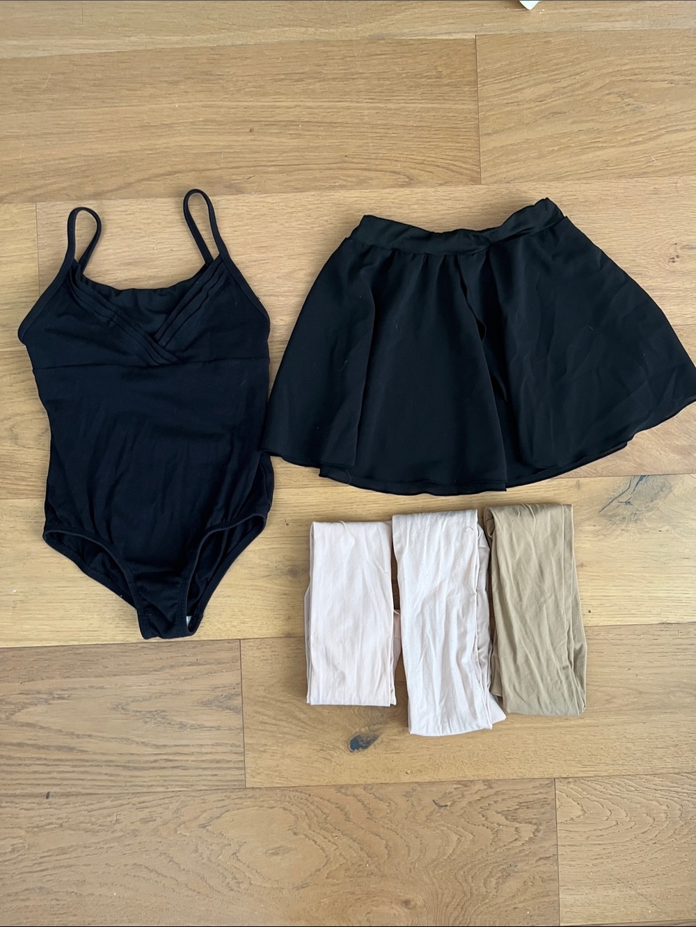 Black Dance Leotard and Skirt Set with three pairs of tights - size 7
